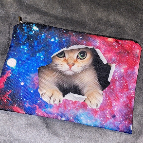 Cat Busting Out of Galaxy So Cute! Canvas Makeup (Pencil/Pen) Bag - Picture 5 of 9